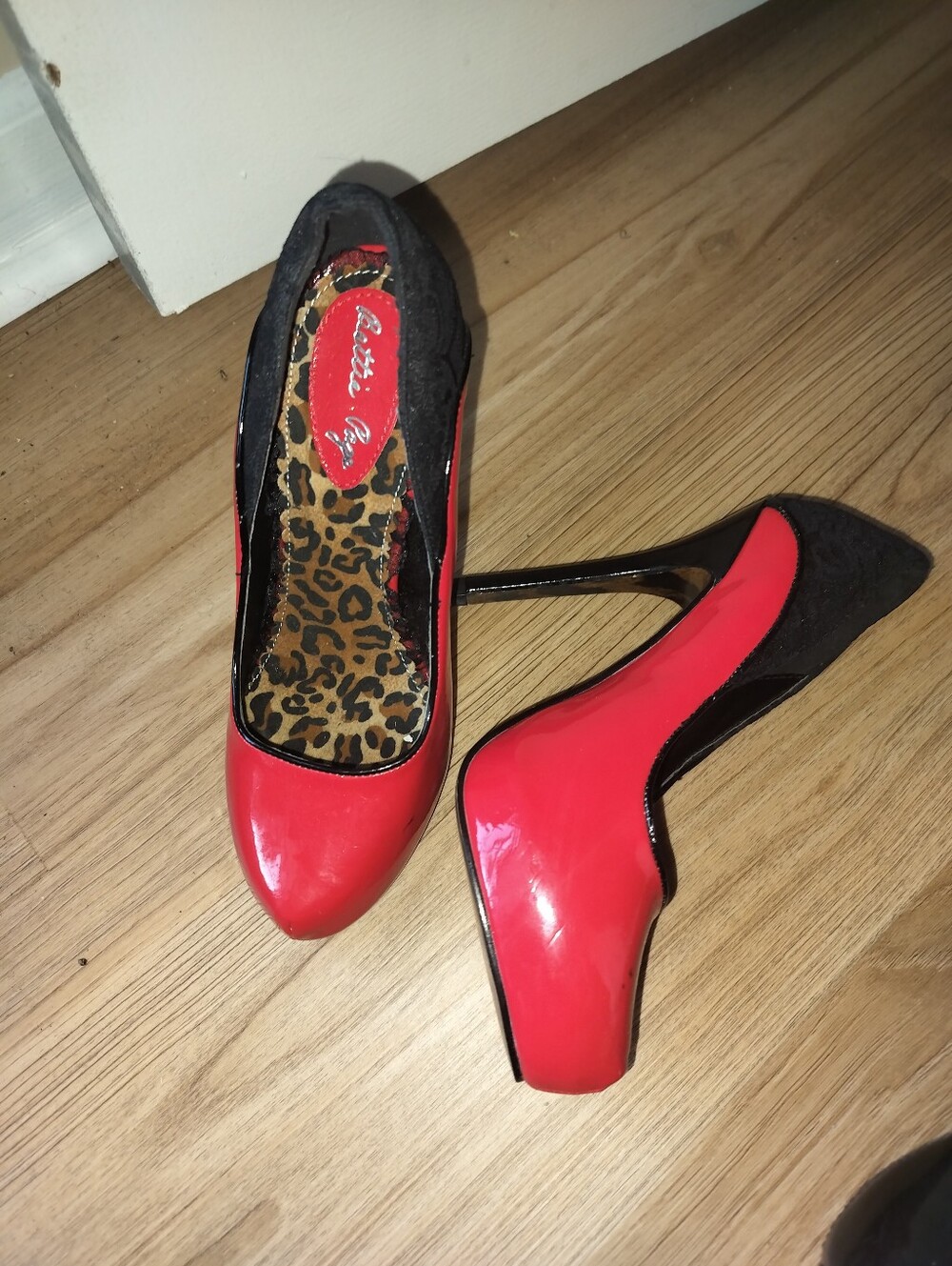 Red and Black Stiletto Heels with Leopard Insole - Women